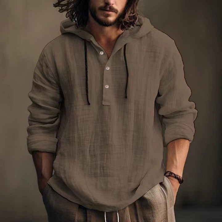Linen hooded sweatshirt for men with button placket and relaxed fit Lune London