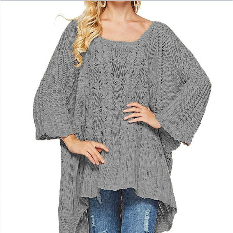 Ladies oversized knitted poncho with trendy structured pattern Lune London