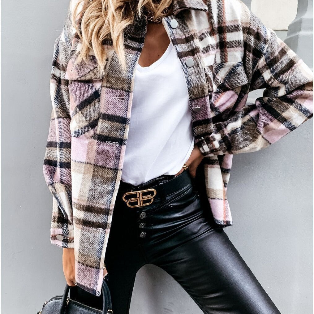 Oversized checkered jacket for women with snap button closure Lune London