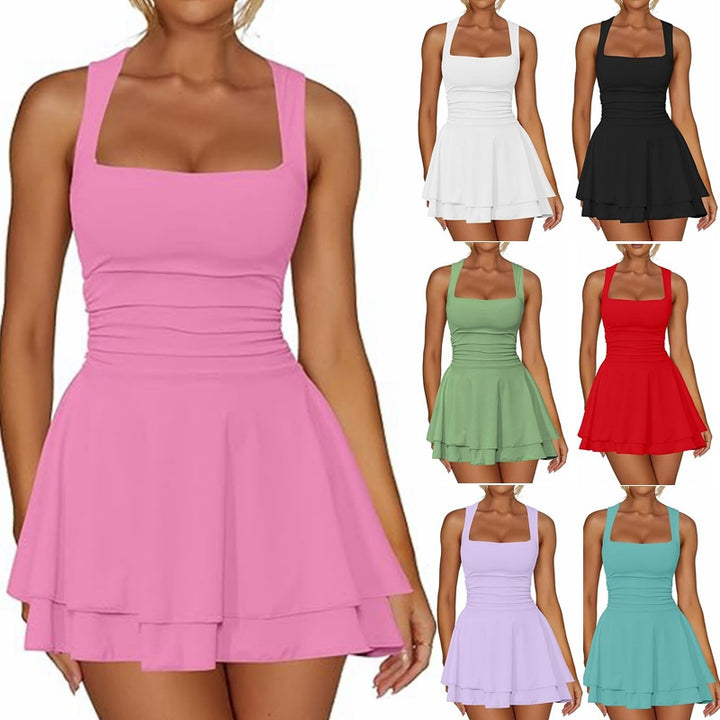 Lune London ladies skater dress with gathers and wide straps
