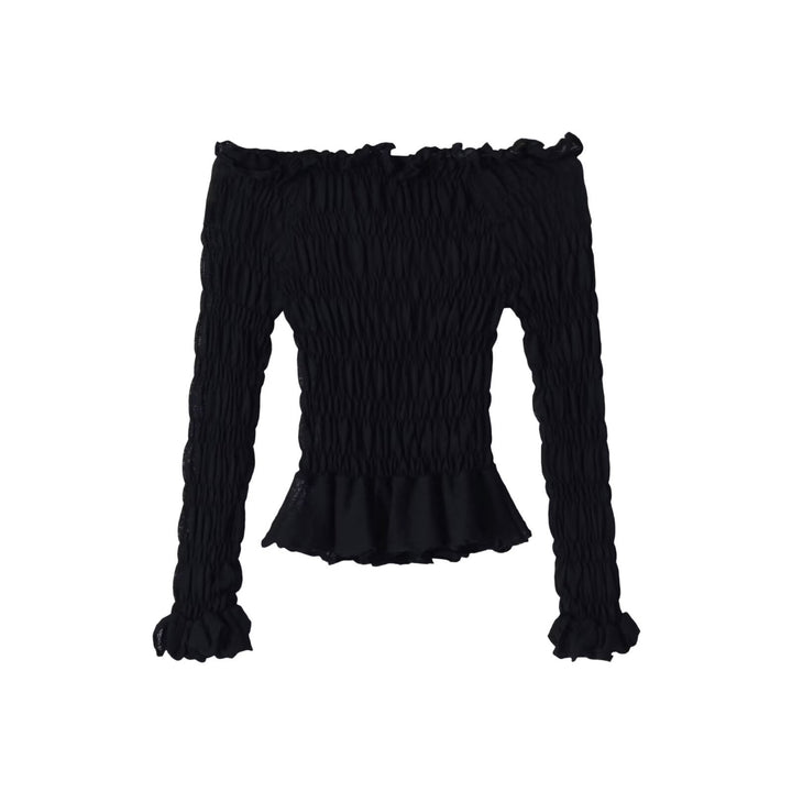 Ladies Off-Shoulder Smock Top with Long Sleeves and Ruffle Hem Amarae