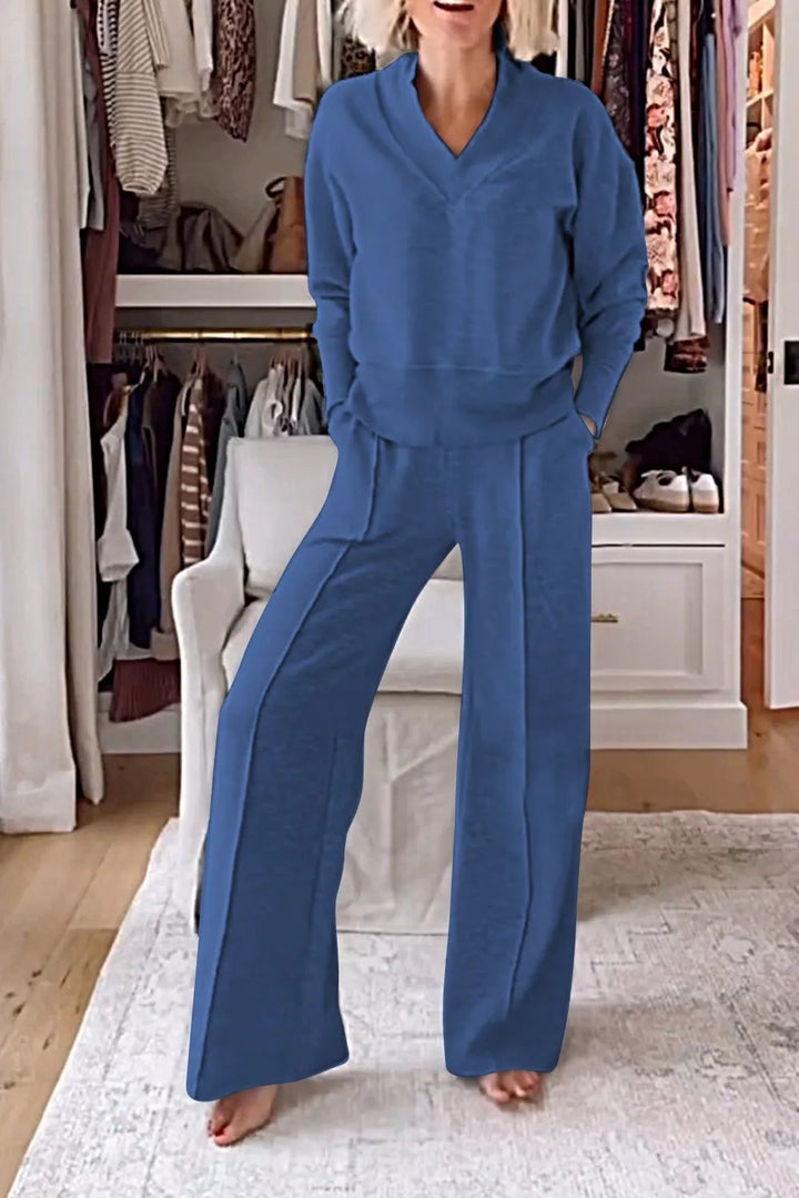 Ensemble de vêtements de loisirs confortables pour femmes avec col en V et coupe ample Chic & Stil