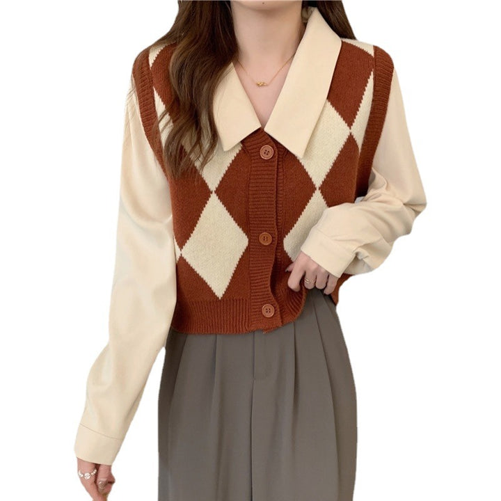 Gilet élégant pour femmes avec motif en diamant et col chemise Chic & Stil