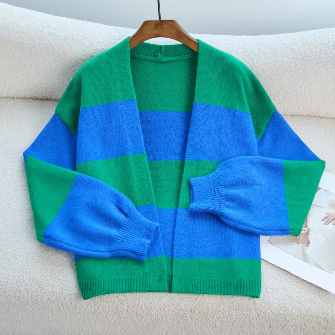 Ladies trendy knit cardigan with wide stripes and relaxed fit Lune London