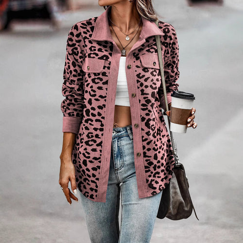 Women's leopard print jacket in textured fabric with practical pockets Amarae
