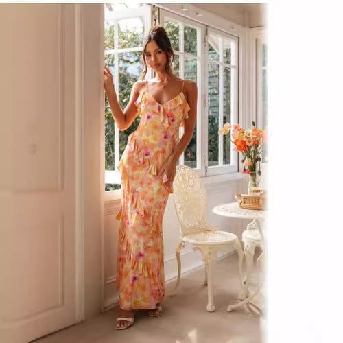 Women's Summer Maxi Dress with Ruffle Details and Delicate Floral Design Amarae