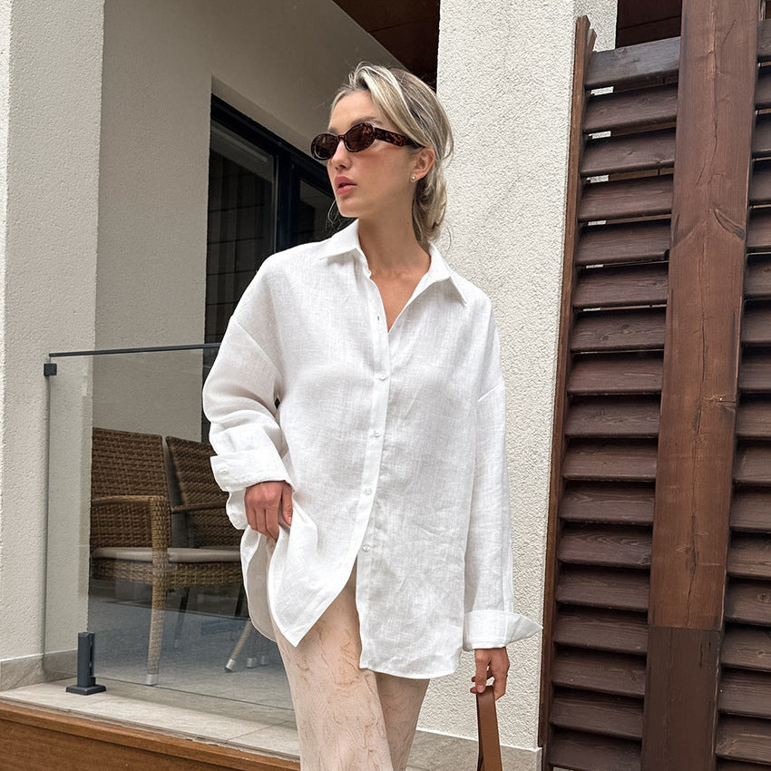 Women's Linen Shirt with Casual Cut and Oversized Sleeves Lune London