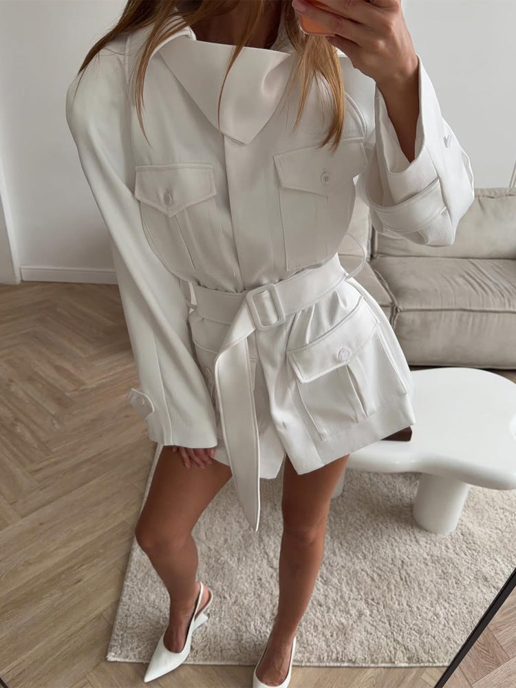 Women’s Short Blouse Dress with Waist Belt and Flap Pockets Amarae