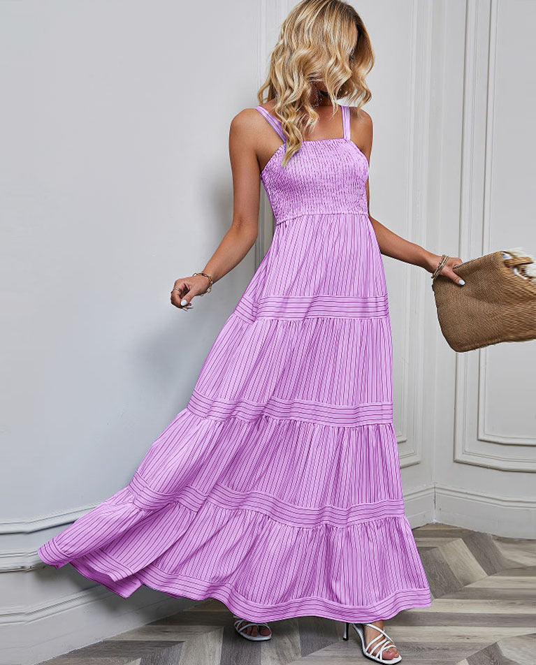Women's maxi dress with sophisticated pleated design and elastic top Lune London