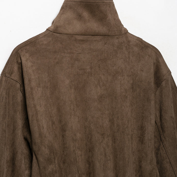 Women Short Velvet Look Jacket with High Funnel Neck, Snap Button Placket and Tie Belt Amarae