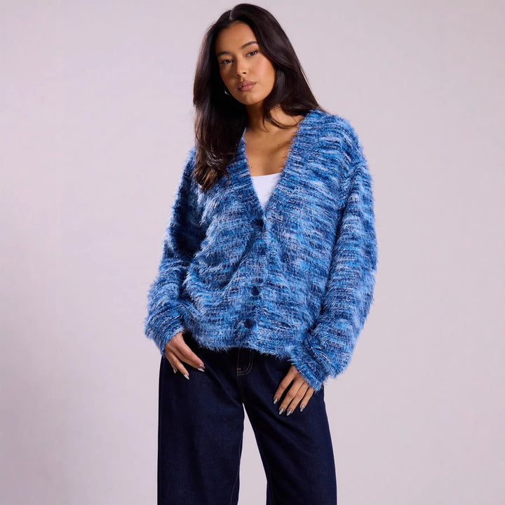 Women's Fluffy Chunky Knit Cardigan with V-Neck Amarae