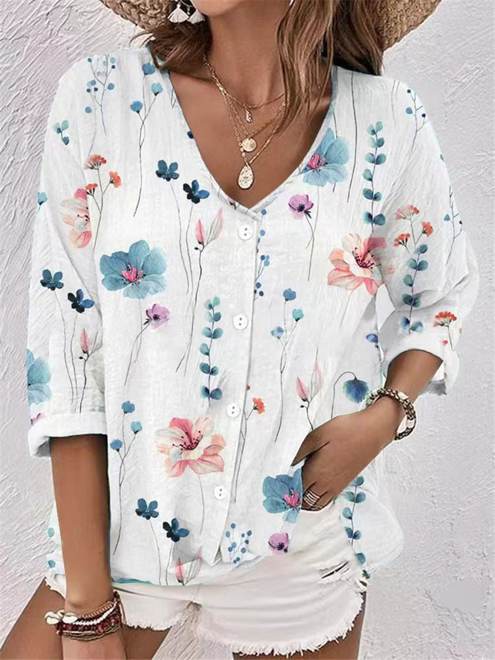Women's blouse with floral design and button front Lune London