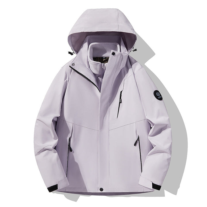 Men's three-layer breathable softshell trekking jacket with integrated fleece collar and adjustable hood Amarae