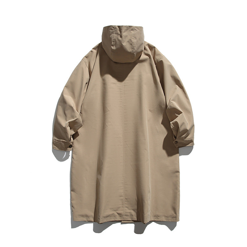 Unisex Longer Hooded Coat in Boxy Cut with Concealed Button Placket and Large Flap Pockets Amarae