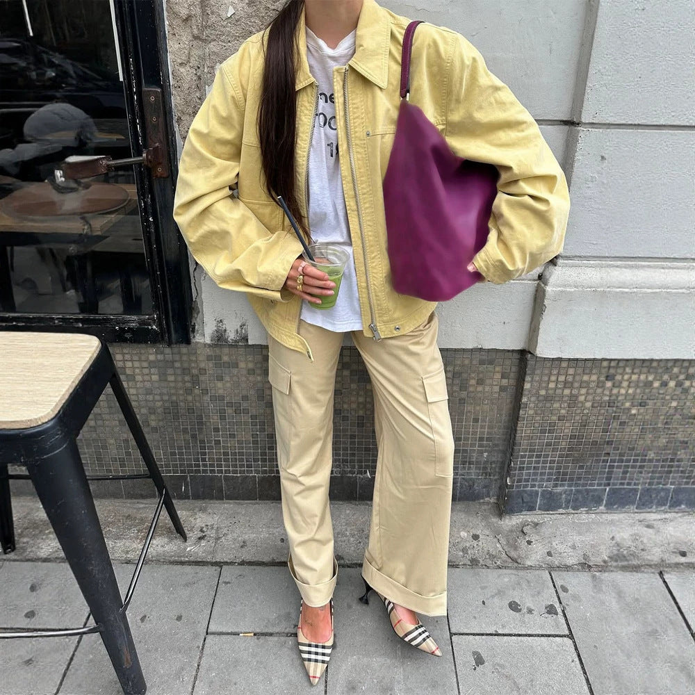 Women's Boxy-Canvas-Jacket with Zipper, Flap Pockets and Waist Drawstring Amarae