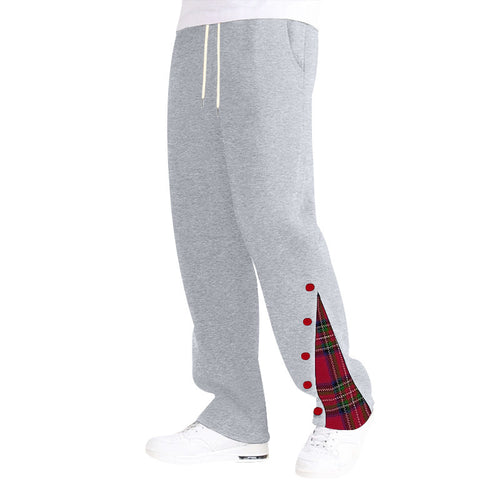 Casual sports pants for men with button details and tartan appliqués Amarae