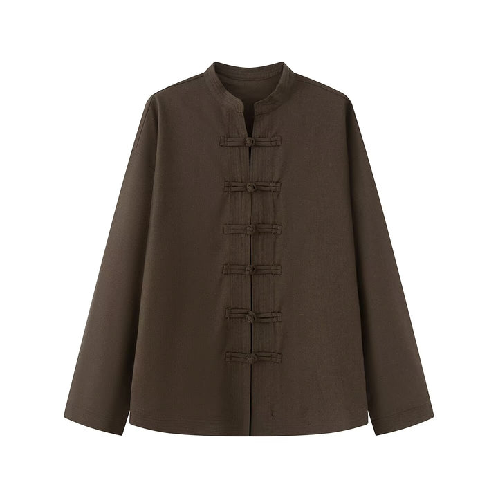 Ladies wide blouse jacket with stand collar and knot closure Amarae