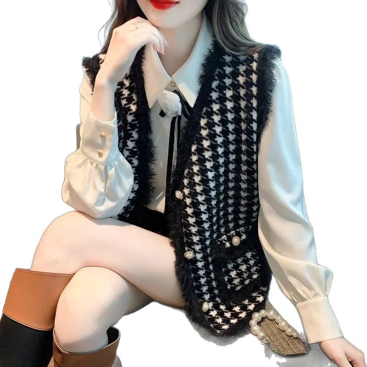 Gilet à la mode pour femmes avec motif pied-de-poule classique Chic & Stil