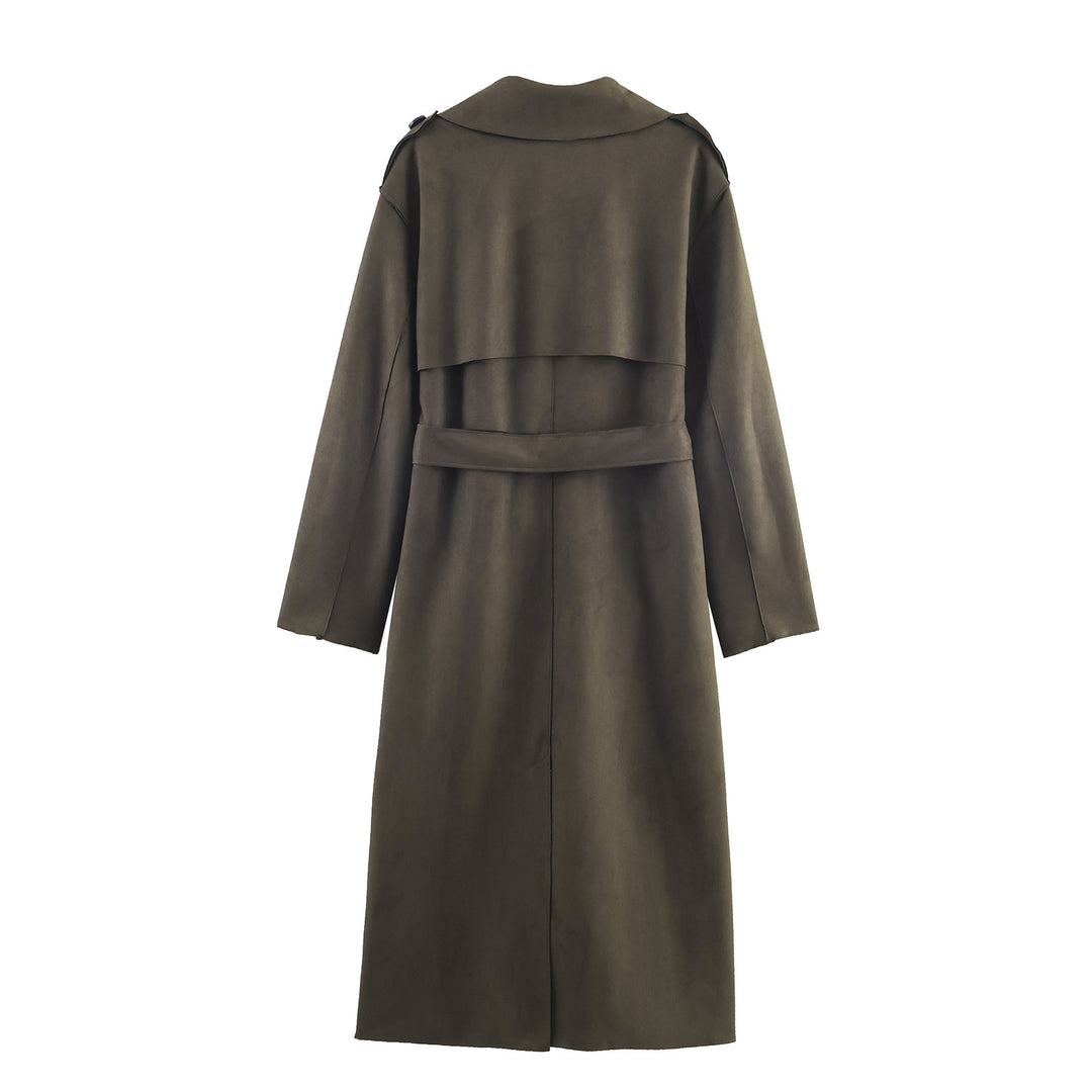 Women's Mid-length Trench Coat with Tied Belt and Shoulder Straps Amarae