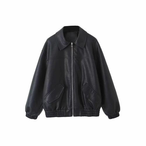 Casual leather jacket for women with elastic hem and practical pockets Amarae