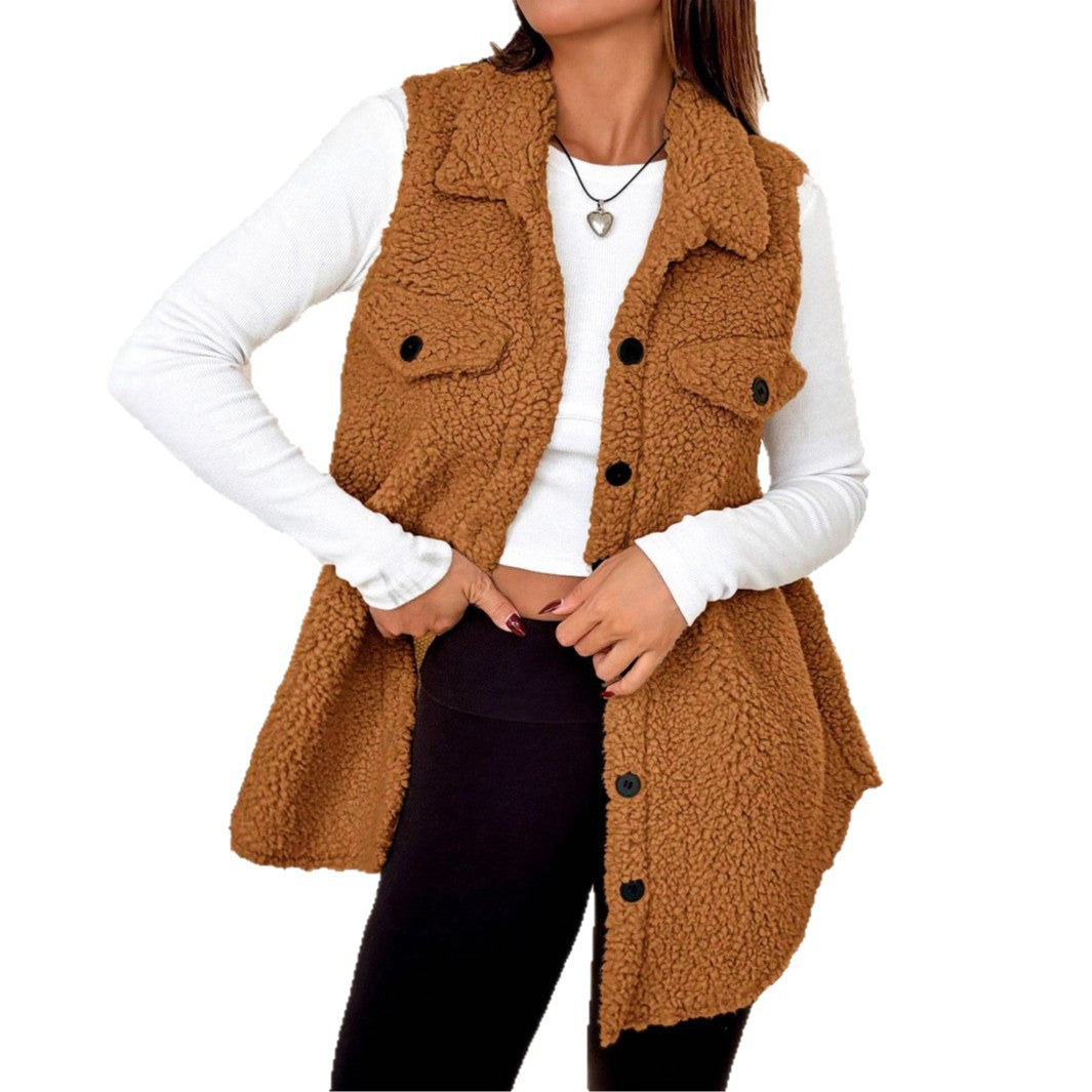 Ladies soft teddy fabric cardigan with practical pockets Lune London