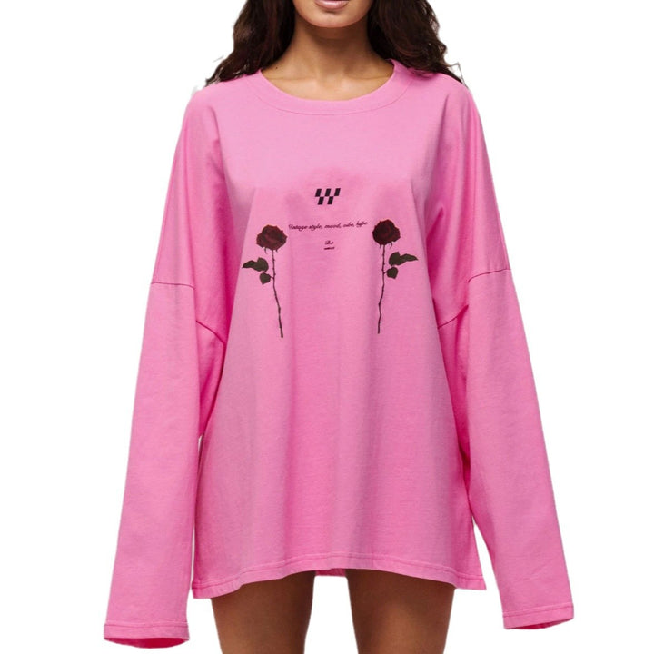 Women's oversized long sleeve T-shirt with floral graphic details Lune London