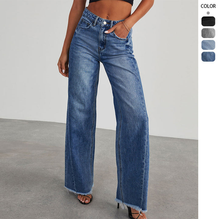 Wide leg jeans and denim for women with frayed hem Chic & Stil