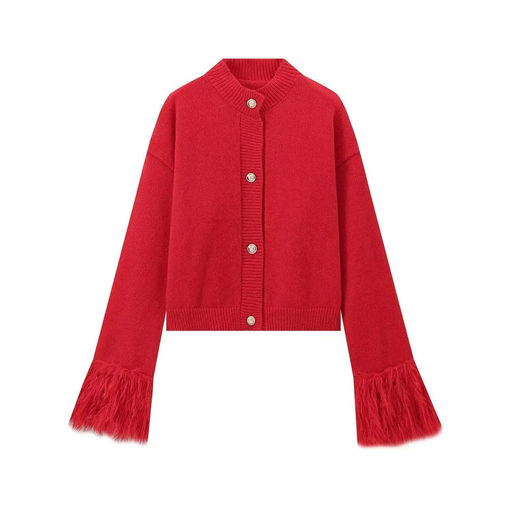 Casual knitted jacket for women with decorative fringes and high-quality buttons Lune London