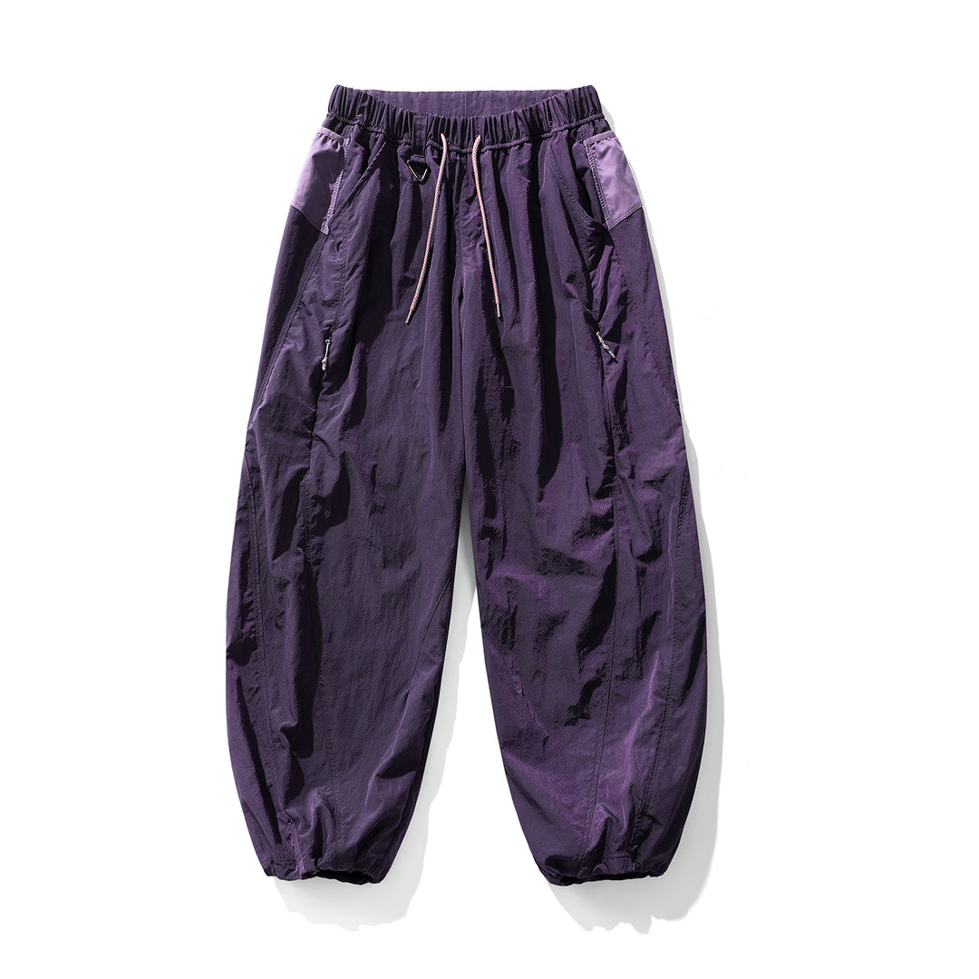 Men's Balloon Silhouette Ripstop Casual Pants with Elastic Drawstring Waistband, Zip Pockets and D-Ring Amarae