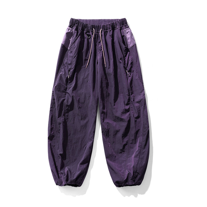 Men's Balloon Silhouette Ripstop Casual Pants with Elastic Drawstring Waistband, Zip Pockets and D-Ring Amarae
