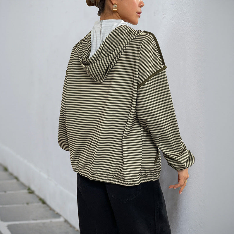 Casual women's jacket with zipper and striped pattern Lune London