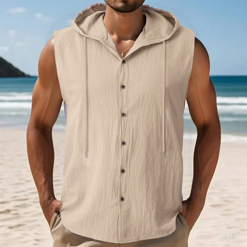 Sleeveless shirt for men with hood and button closure Lune London