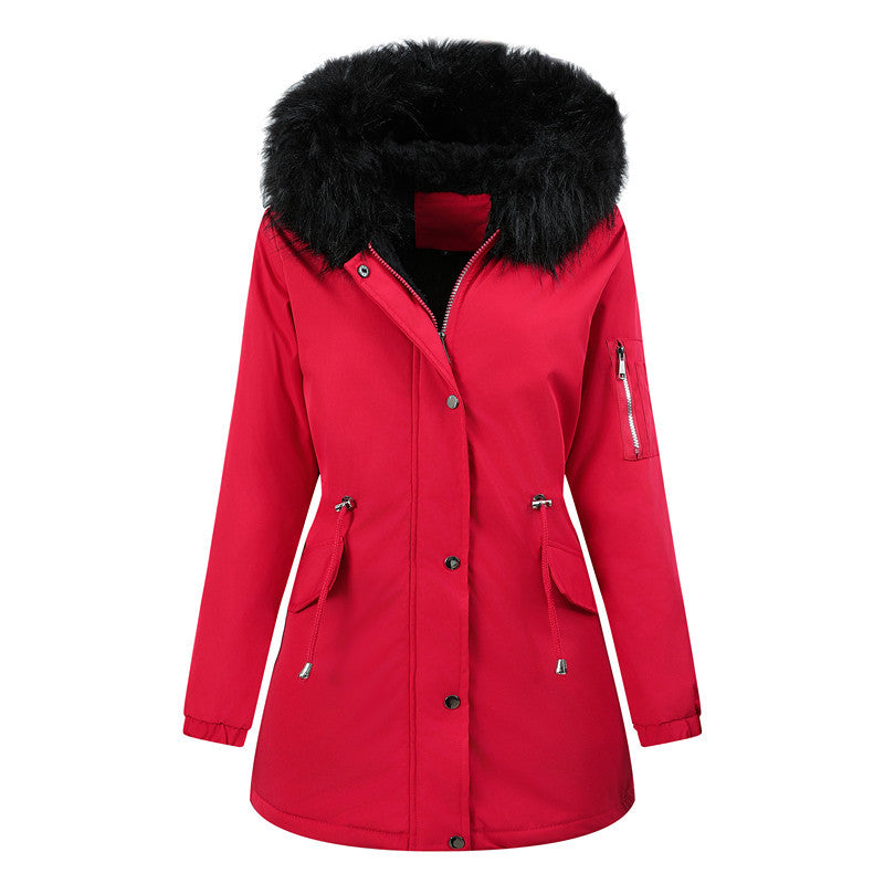 Ladies parka fashion jacket with a large hood and teddy lining Lune London