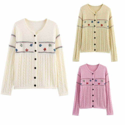 Women's cardigan with floral details and button closure Amarae