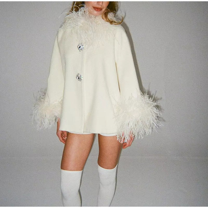 Ladies Elegant Faux Fur Jacket with Glamorous Chic Button Details