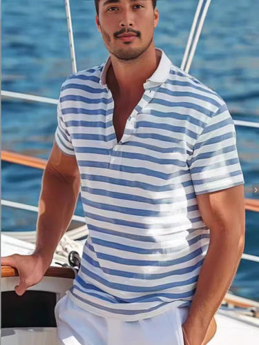 Men's polo shirt with modern nautical stripes and short stand-up collar Amarae