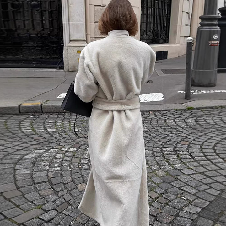 Women's Cozy Longline Teddy Coat with Clean-Cut Silhouette and Hidden Snap Placket Amarae