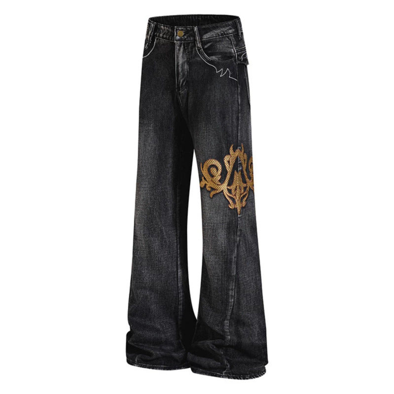 Women Wide High-Waist Flared Jeans with Baroque Embroidery Amarae