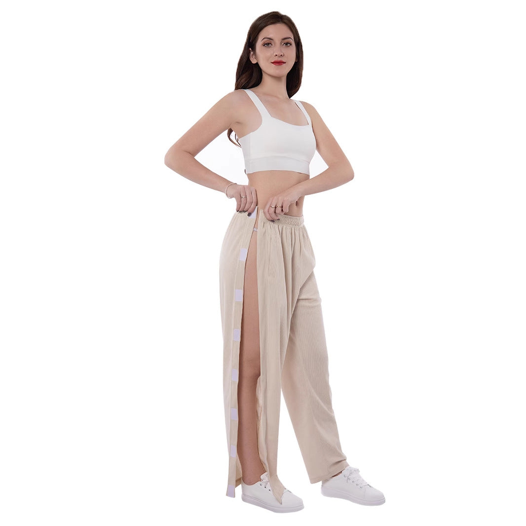 Lune London Casual Palazzo Pants for Women with Side Slits and Elastic Waist