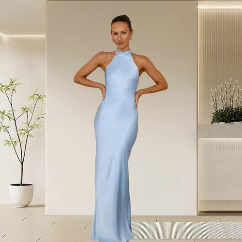 Ladies Elegant Maxi Dress with High Neck Design and Shimmering Satin Finish Amarae