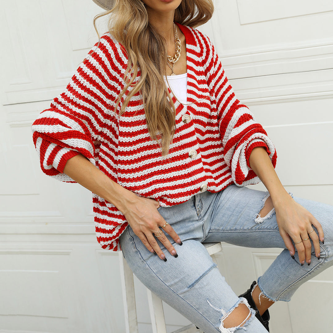 Cardigan décontracté pour femme avec motif à rayures larges et détails de boutons Chic & Stil