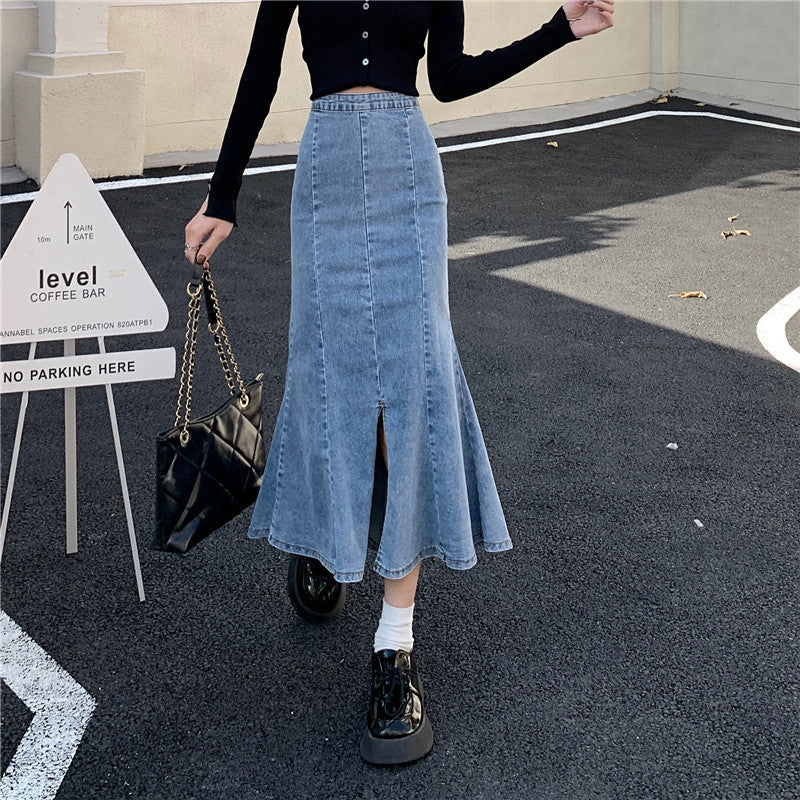 Jupe en denim évasée pour femmes avec fente haute Chic & Stil