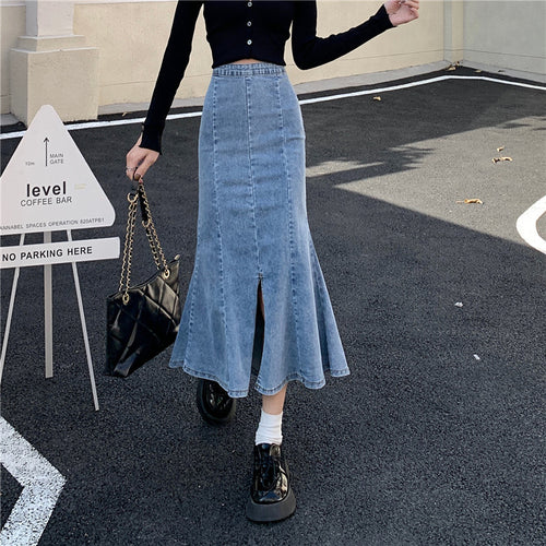 Jupe en denim évasée pour femmes avec fente haute Chic & Stil