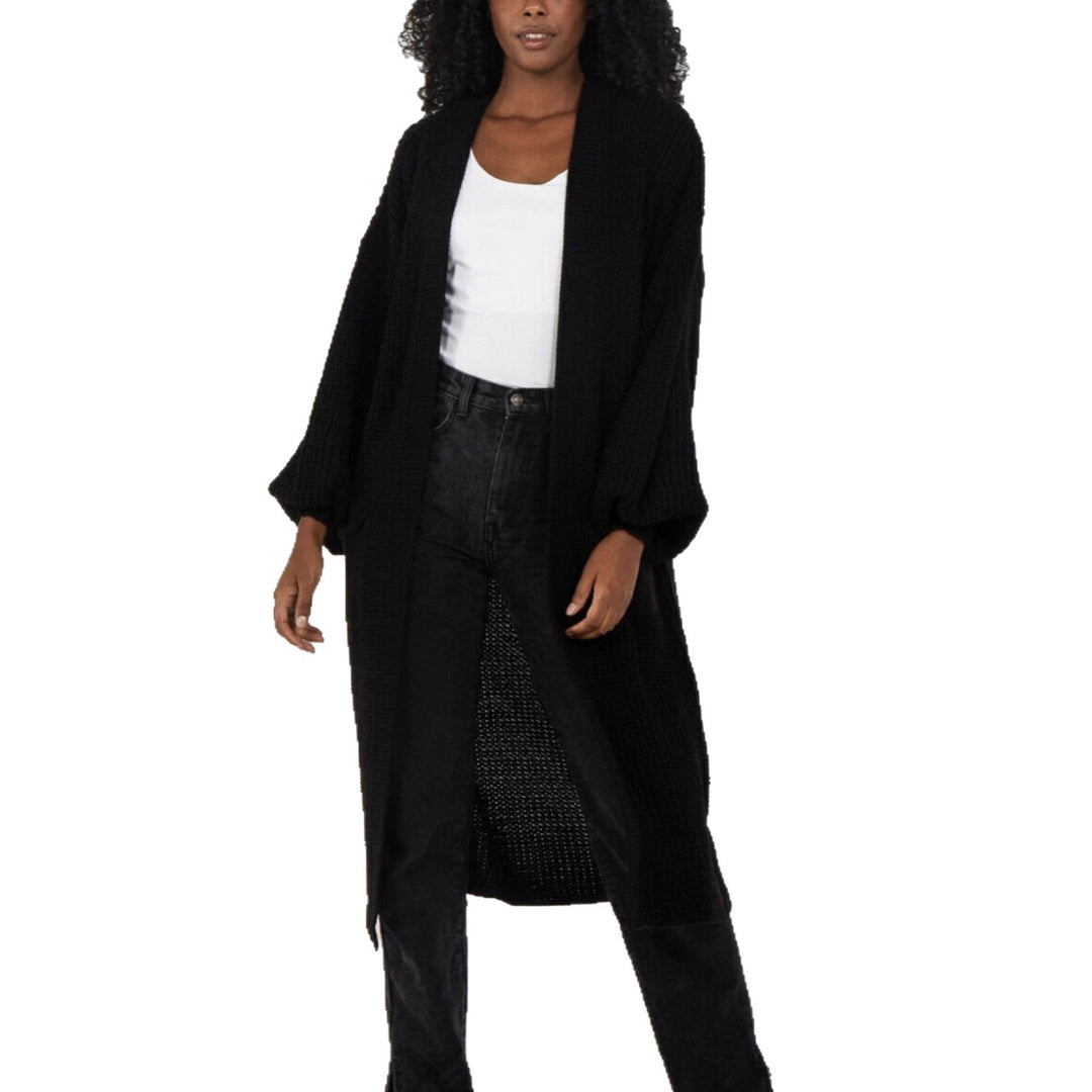 Knitted coat for women with voluminous sleeves and an open cut Lune London