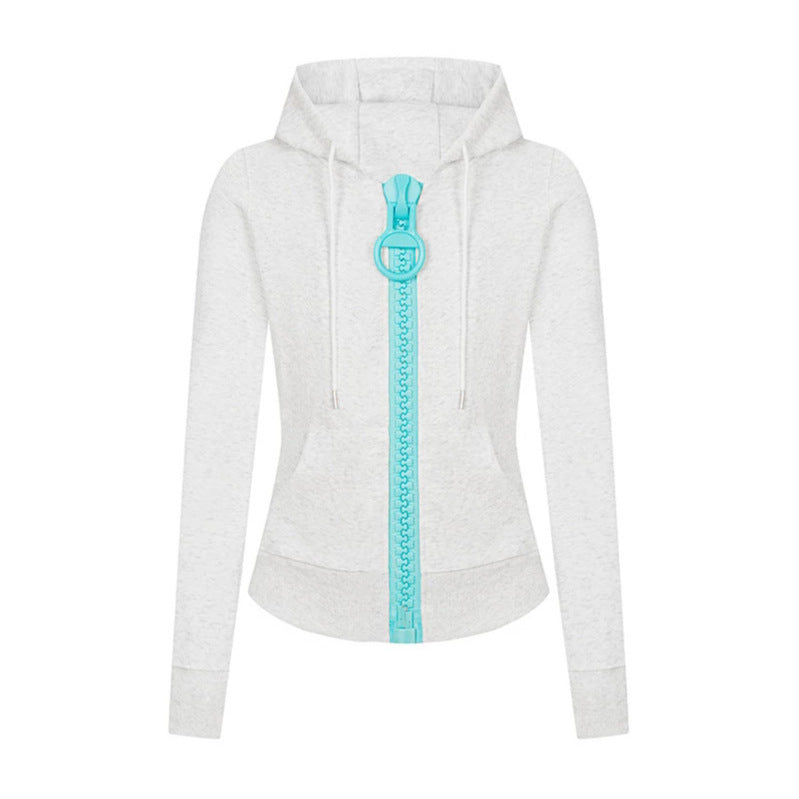 Women’s hooded sweat jacket with distinctive decorative zipper and kangaroo pocket Amarae