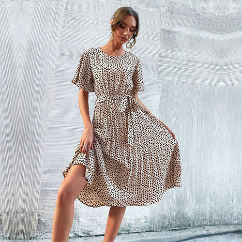 Amarae A-line midi dress for ladies with puff sleeves and drawstring at the waist