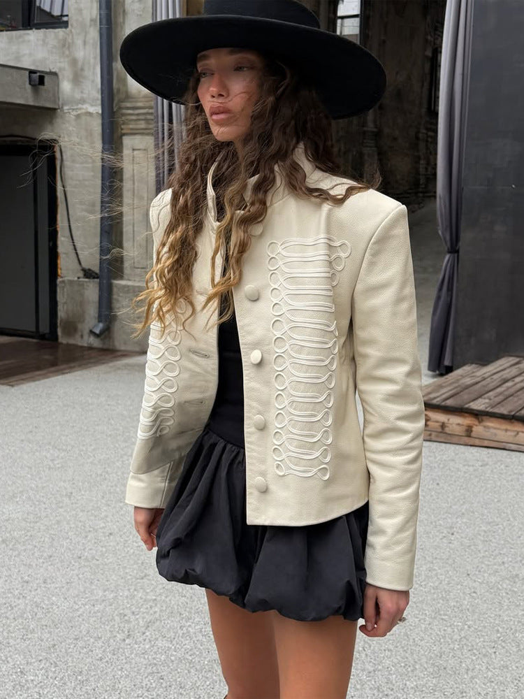 Women's short jacket in military style with decorative cord embellishment and stand-up collar Amarae