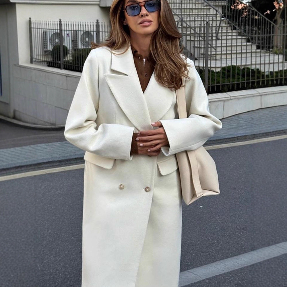 Women's Mid-length Double-breasted Wool Blend Coat with Distinctive Lapels and Tailored Fit Amarae
