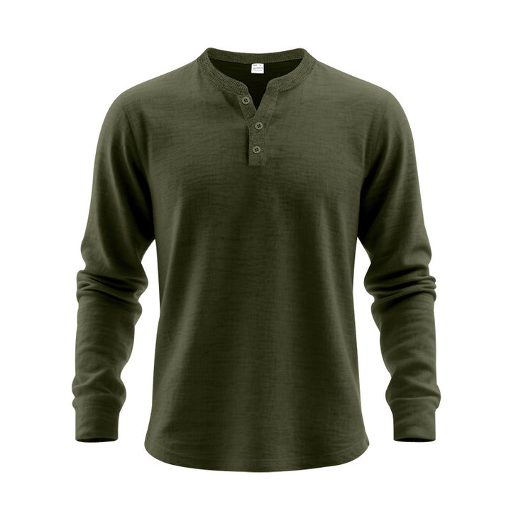 Men's long sleeve T-shirt with button placket and round neck Lune London