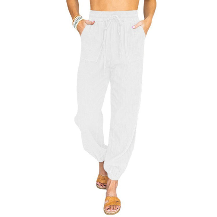 Light leisure pants for women with elastic waistband and side pockets Lune London